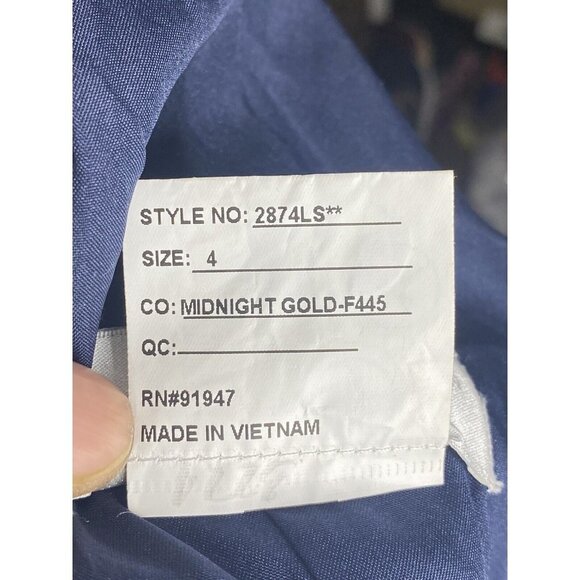 Dessy Collection Midnight Gold‎ Shimmer Flutter Sleeve Surplice V-Neck Gown Sz 4 - Picture 9 of 10